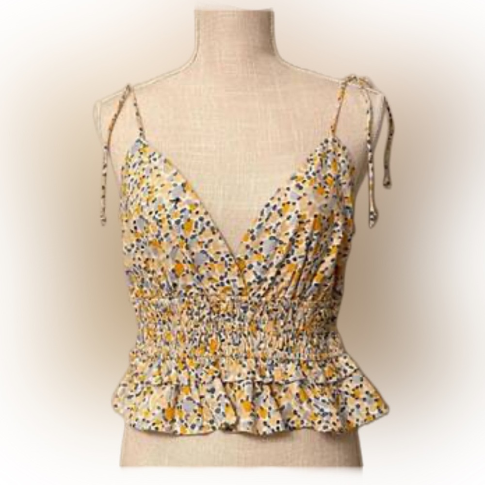 Sim & Sam V-Neck Babydoll Cropped Tank Top, Women's Size L, Yellow NEW MSRP $32